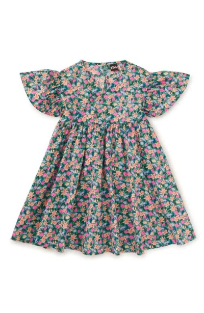 Tea Collection Kids'  Wrap Neck Flutter Dress In Orchid Ditsy