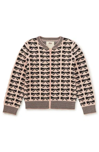 Tea Collection Kids'  Zip Up Bow Cardigan In Multi