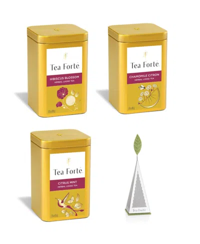 Tea Forte Loose Tea Bundle With 3 Loose Tea Canisters And Stainless Steel Infuser, 4-pc. In Gold