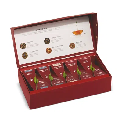 Tea Forte Warming Joy Petite Presentation Box, 10 Pyramid Infusers In Red