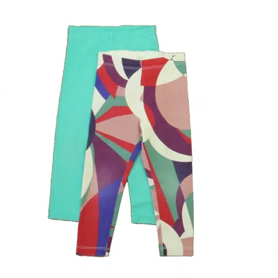 Pre-owned Tea Kids' Girls Aqua Purple Ivory Leggings In Blue