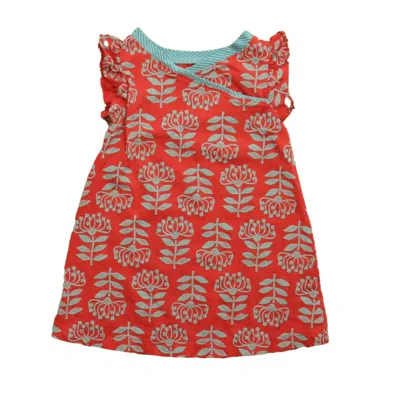 Tea Kids' Girls Blue Coral Dress In Red