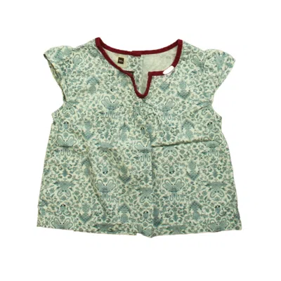 Tea Kids' Girls Blue Floral Blouse In Green