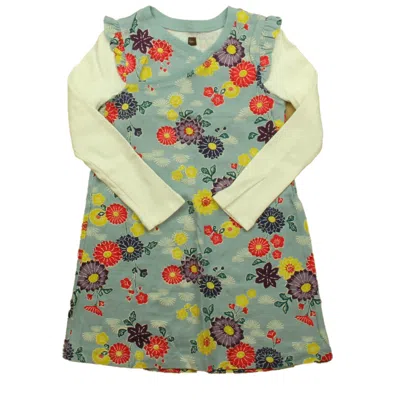 Tea Kids' Girls Blue Floral Dress In Green