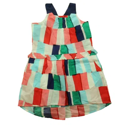 Pre-owned Tea Kids' Girls Blue Green Coral Dress