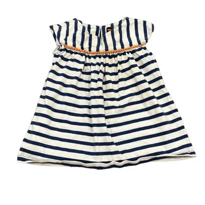Tea Kids' Girls Blue Stripe Dress In White