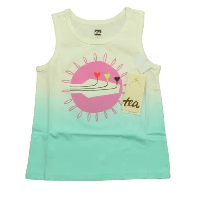 Pre-owned Tea Kids' Girls Blue White Heart Tank Top