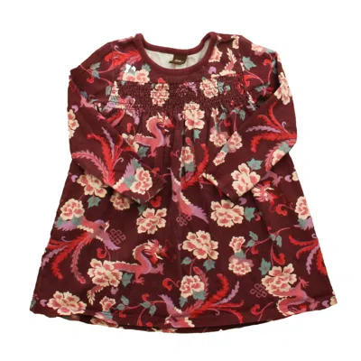 Pre-owned Tea Kids' Girls Burgundy Floral Dress In Red