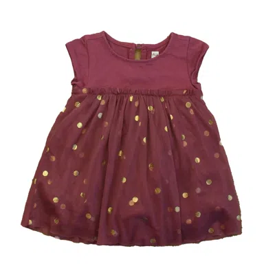 Pre-owned Tea Kids' Girls Burgundy Gold Polka Dots Romper In Multi