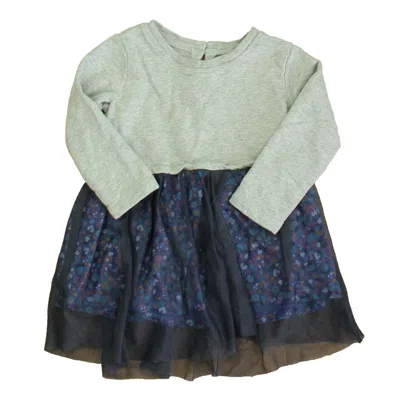 Tea Kids' Girls Gray Blue Dress In Multi