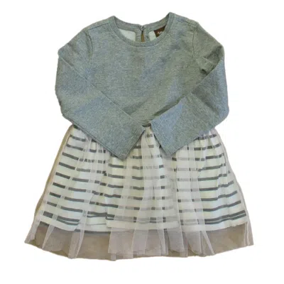 Pre-owned Tea Kids' Girls Gray Ivory Dress In Grey