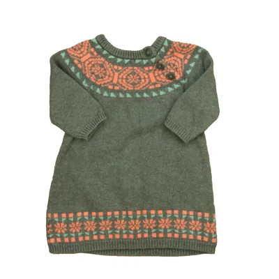 Tea Kids' Girls Gray Pink Sweater Dress In Green