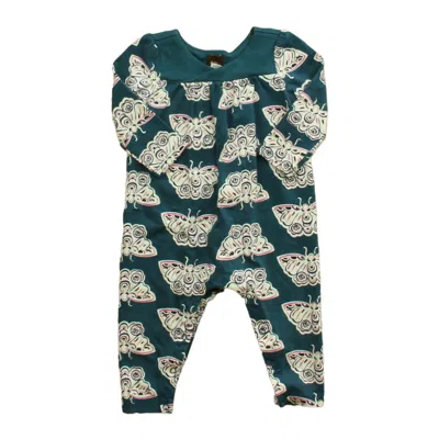 Tea Kids' Girls Green Butterfly Long Sleeve Outfit In Blue