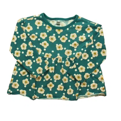 Tea Kids' Girls Green Floral Long Sleeve Shirt In Blue