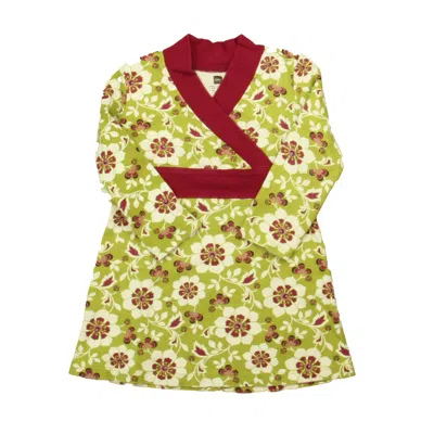 Pre-owned Tea Kids' Girls Green Maroon Floral Dress