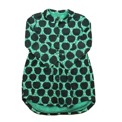 Pre-owned Tea Kids' Girls Green Navy Apple Dress