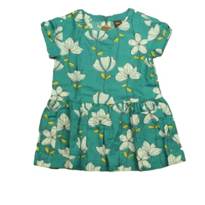 Tea Kids' Girls Green White Dress In Multi