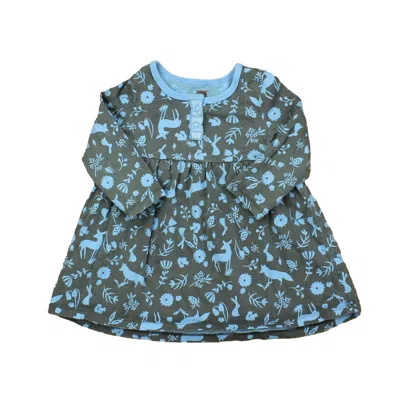 Pre-owned Tea Kids' Girls Grey Blue Dress In Multi