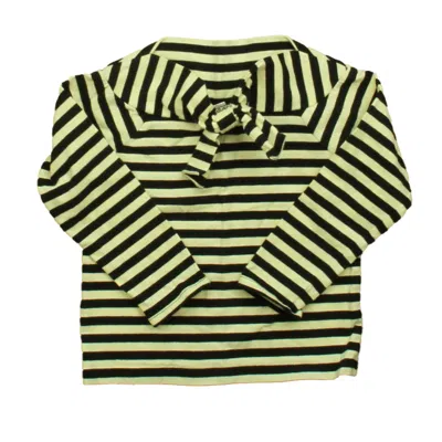 Pre-owned Tea Kids' Girls Ivory Black Stripe Long Sleeve Shirt In Multi