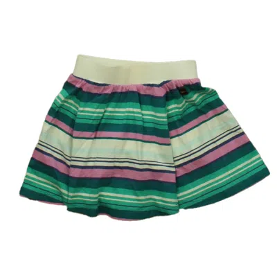 Pre-owned Tea Kids' Girls Ivory Green Purple Stripe Skirt In White