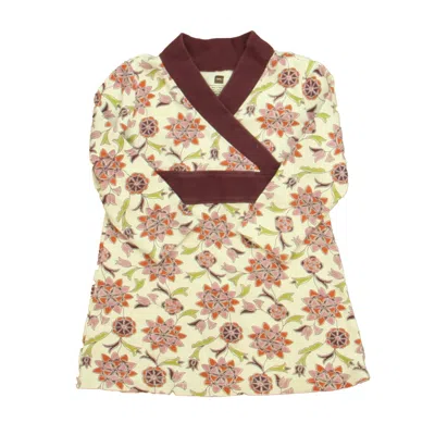 Pre-owned Tea Kids' Girls Ivory Maroon Floral Dress In Multi