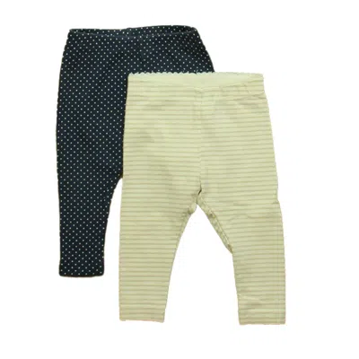 Pre-owned Tea Kids' Girls Ivory Navy Leggings In Blue
