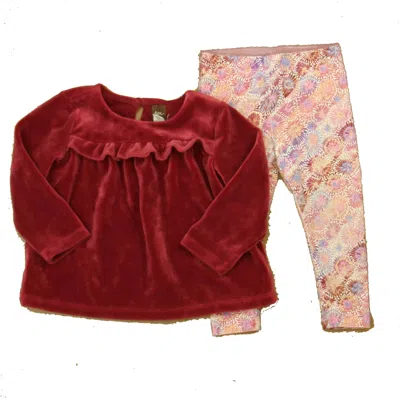 Tea Kids' Girls Maroon Pink Apparel Sets In Red