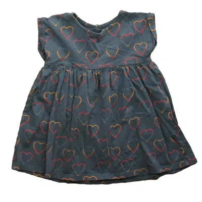 Pre-owned Tea Kids' Girls Navy Heart Dress In Blue
