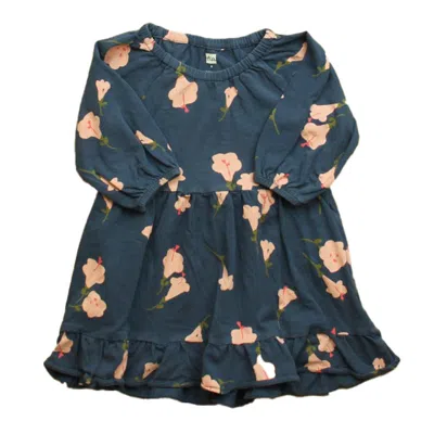 Tea Kids' Girls Navy Pink Floral Dress In Multi