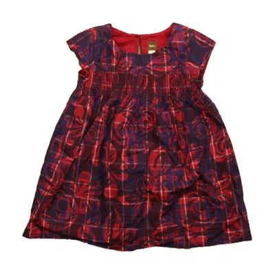 Pre-owned Tea Kids' Girls Navy Red Dress In Multi