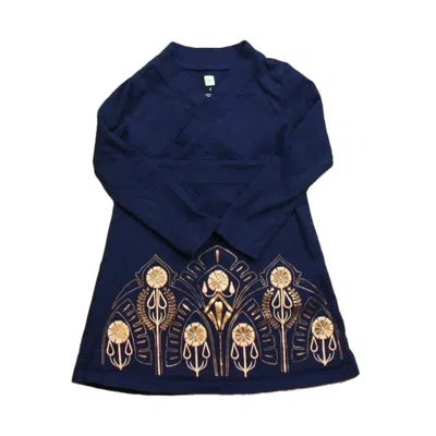 Tea Kids' Girls Navy Rose Gold Dress In Blue