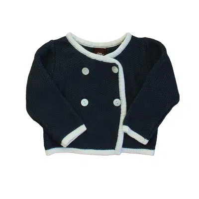 Tea Kids' Girls Navy White Cardigan In Blue