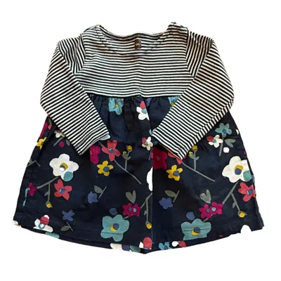 Tea Kids' Girls Navy White Floral Dress In Black