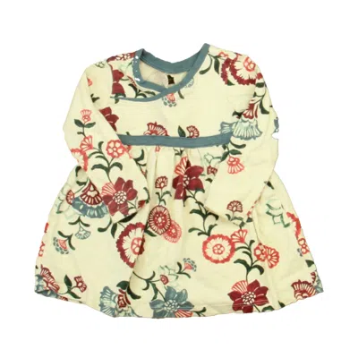 Tea Kids' Girls Oatmeal Blue Maroon Floral Dress In Multi