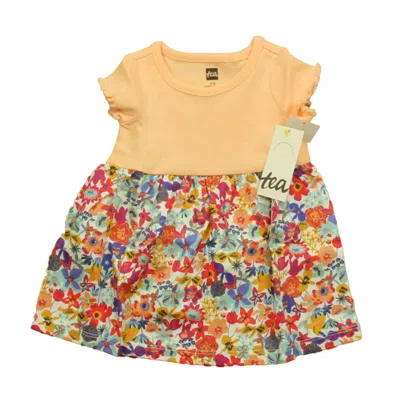 Tea Kids' Girls Orange Floral Dress In Multi