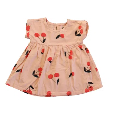 Pre-owned Tea Kids' Girls Pink Cherries Dress In White