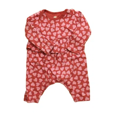 Tea Kids' Girls Pink Hearts Long Sleeve Outfit In Red