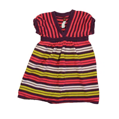 Pre-owned Tea Kids' Girls Pink Purple Sweater Dress In Multi