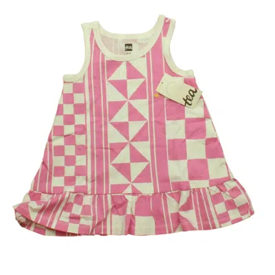 Pre-owned Tea Kids' Girls Pink White Dress