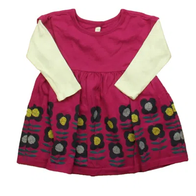 Tea Kids' Girls Pink White Flowers Dress In Brown