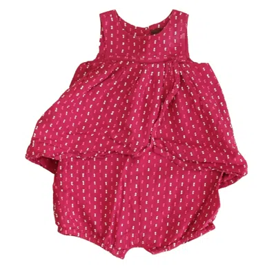 Pre-owned Tea Kids' Girls Pink White Specks Romper In Multi