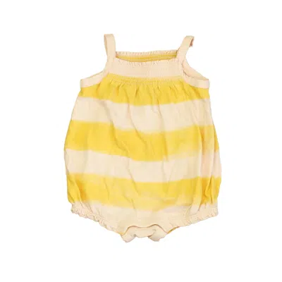 Pre-owned Tea Kids' Girls Pink Yellow Stripe Romper In Multi