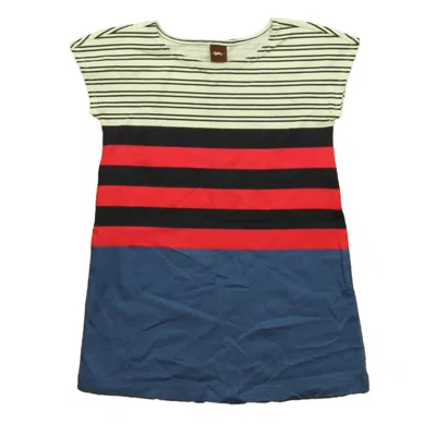 Pre-owned Tea Kids' Girls Red Navy White Blue Dress