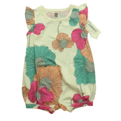 Pre-owned Tea Kids' Girls White Pink Blue Floral Romper In Green