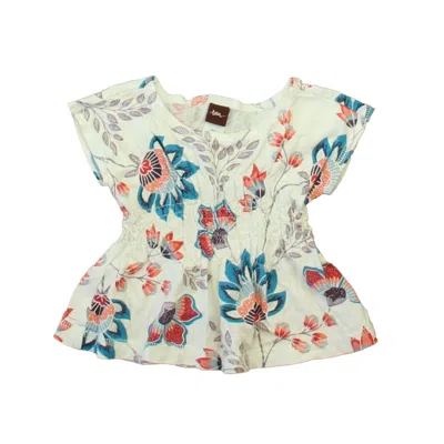 Pre-owned Tea Kids' Girls White Purple Turquoise Blouse