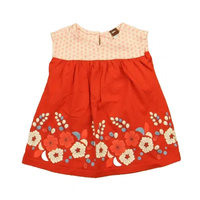 Pre-owned Tea Kids' Girls White Red Blue Floral Dress In Multi