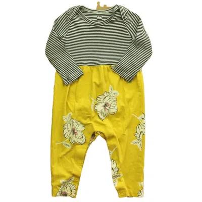 Pre-owned Tea Kids' Girls Yellow Black White Floral Long Sleeve Outfit