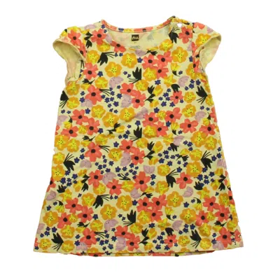 Pre-owned Tea Kids' Girls Yellow Floral Sun Dress