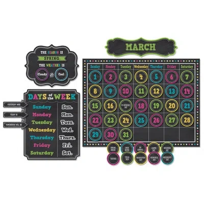 Teacher Created Resources Chalkboard Brights Calendar Bulletin Board Display Set In Multicolor