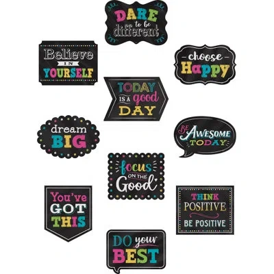 Teacher Created Resources Chalkboard Brights Positive Sayings Accents In Black;white;pink